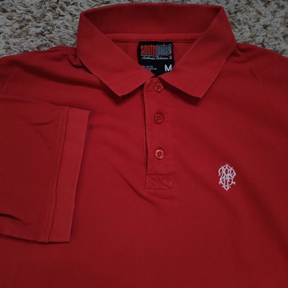 VTG South Pole Red Polo Men Sz M‎ Short Sleeve Y2K Old School Shirt